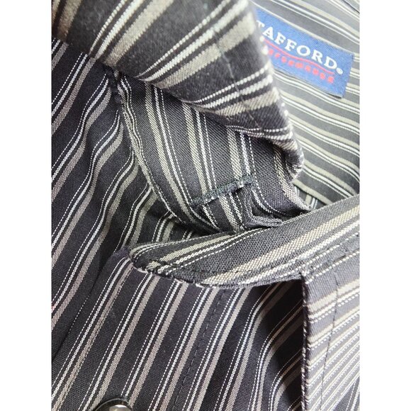 Stafford Performance X-Tall Sz 18 36-37 Black Gray White Stripe Broadcloth Shirt - Picture 6 of 9